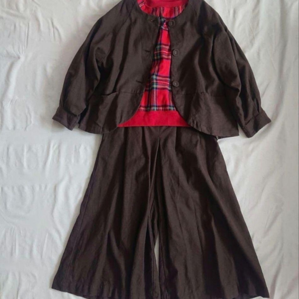 Brown Button-Up Jacket And Pants Set - image 3